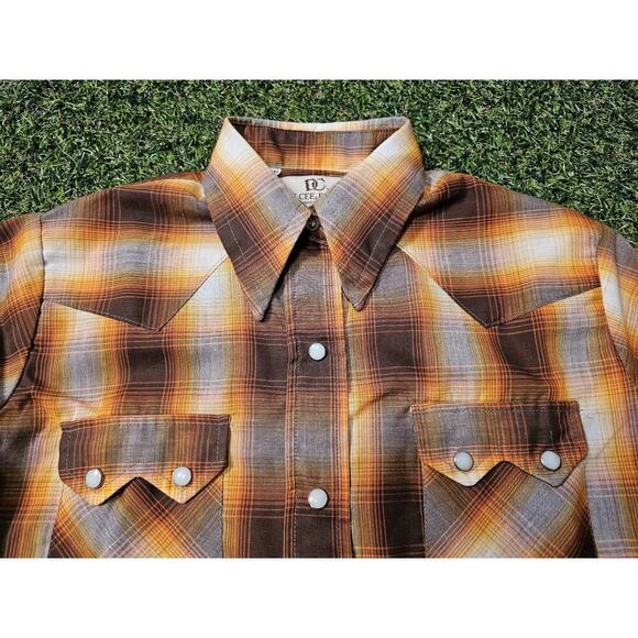 Vintage Dee Cee Pearl Snap Shirt Women's 34 USA Orange Red Plaid Western EUC - Picture 3 of 8